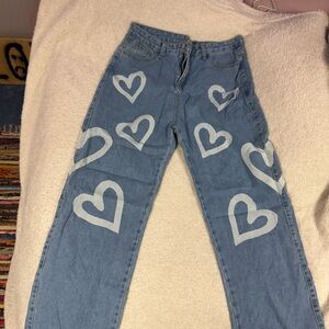 Heart Patterned Blue Jeans